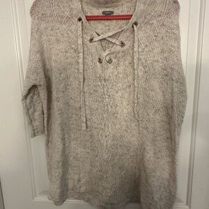 Aerie Cream Lace-Up Cowl Sweater